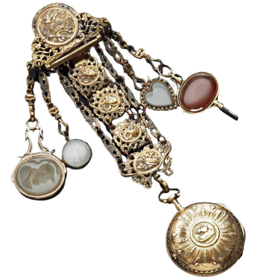 French 18K gold verge watch with chatelaine Circa 1790 French 18K gold verge watch with chatelaine Circa 1790