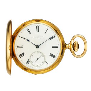 Swiss gold hunting cased watch with 'extra' movement Circa 1884