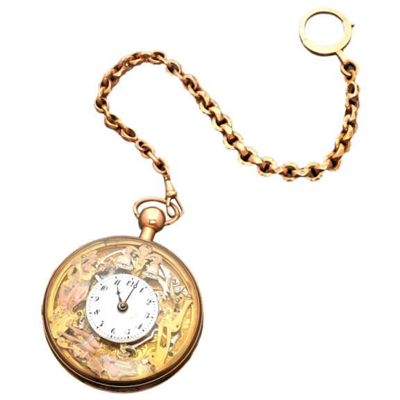 Swiss gold pocket watch with automata and chimes Circa 1800