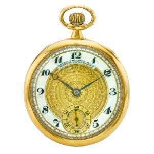 Swiss yellow gold open faced watch with Empire motif Circa 1913