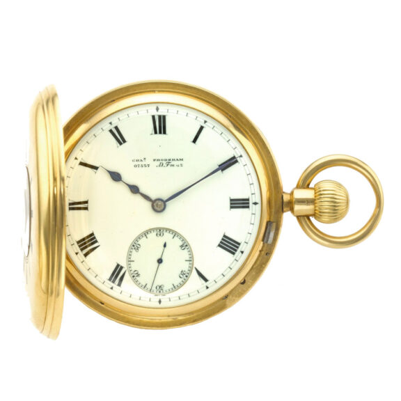 English 18k gold half hunting cased pocket watch Circa 1887 English 18k gold half hunting cased pocket watch Circa 1887