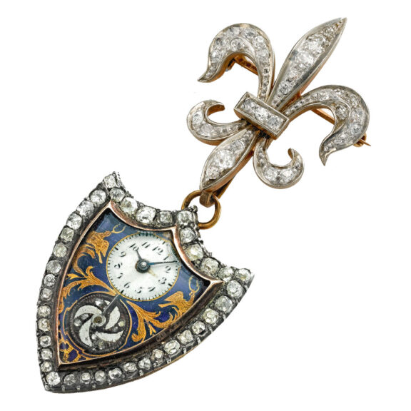 Swiss gold enamel and diamond set form watch Circa 1800-1820
