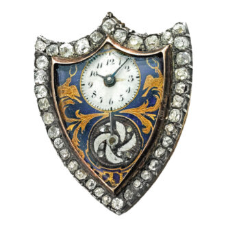 Swiss gold enamel and diamond set form watch Circa 1800-1820