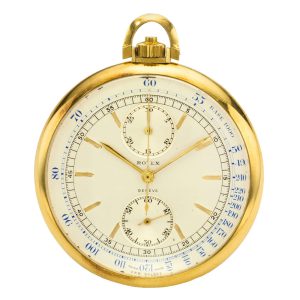 Swiss gold open faced chronograph pocket watch Circa 1940