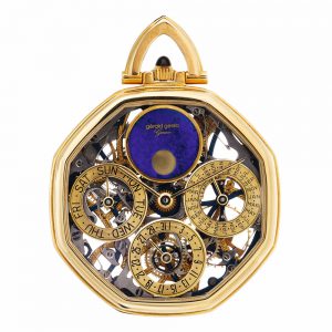 Swiss gold skeletonised perpetual calendar watch Circa 1980