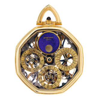 Swiss gold skeletonised perpetual calendar watch Circa 1980 Swiss gold skeletonised perpetual calendar watch Circa 1980