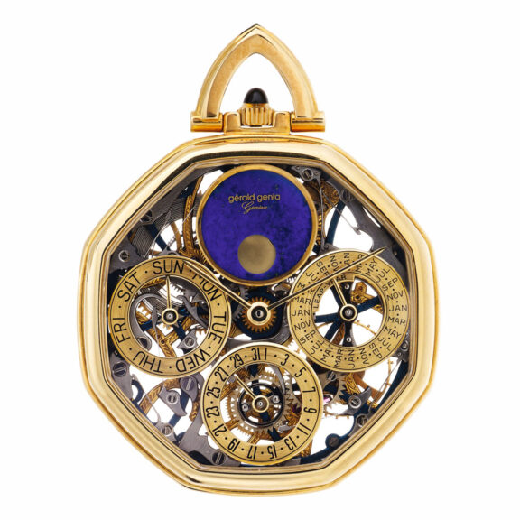 Swiss gold skeletonised perpetual calendar watch Circa 1980 Swiss gold skeletonised perpetual calendar watch Circa 1980