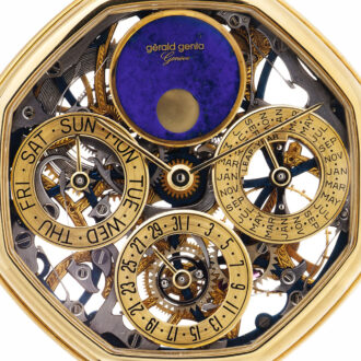 Swiss gold skeletonised perpetual calendar watch Circa 1980 Swiss gold skeletonised perpetual calendar watch Circa 1980