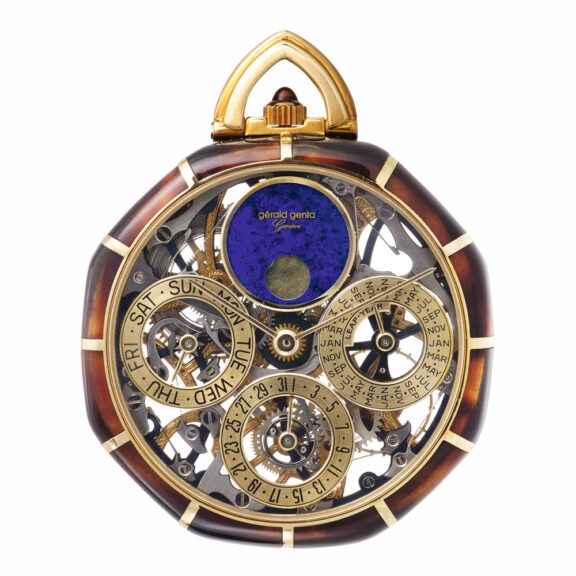 Swiss gold tortoiseshell perpetual calendar watch Circa 1980
