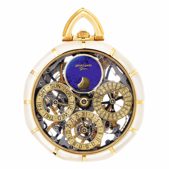 Swiss gold skeletonised perpetual calendar watch Circa 1980