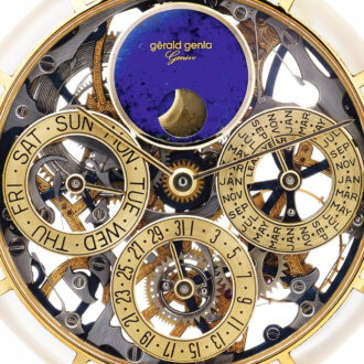 Swiss gold skeletonised perpetual calendar watch Circa 1980