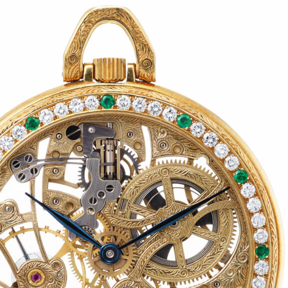 Swiss gold and diamond set skeletonised watch Circa 1980 Swiss gold and diamond set skeletonised watch Circa 1980