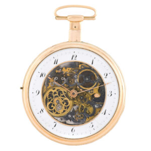 Very fine large 18 Carat gold quarter repeating skeletonized Swiss pocket watch Circa 1800