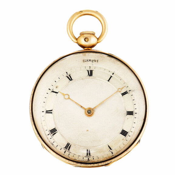 French gold quarter repeater, decentralized dial Circa 1820 French gold quarter repeater, decentralized dial Circa 1820