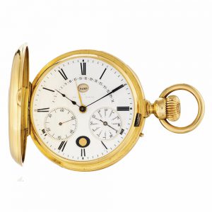 Swiss gold half hunting cased calendar watch Circa 1880