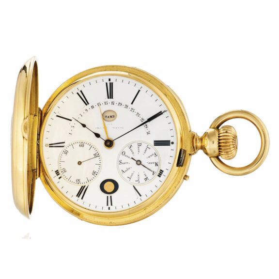 Swiss gold half hunting cased calendar watch Circa 1880