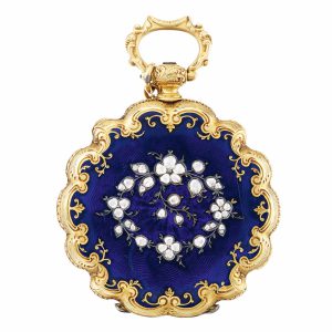 Swiss gold enamel and diamond set cylinder watch Circa 1840