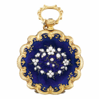 Swiss gold enamel and diamond set cylinder watch Circa 1840