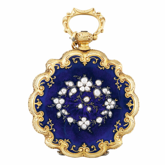 Swiss gold enamel and diamond set cylinder watch Circa 1840