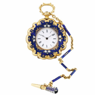 Swiss gold enamel and diamond set cylinder watch Circa 1840