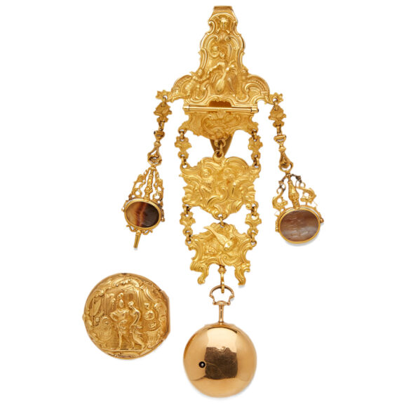 English 18K gold verge repoussé chatelaine watch Circa 1771 English 18K gold verge repoussé chatelaine watch Circa 1771