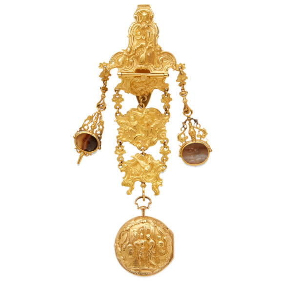 English 18K gold verge repoussé chatelaine watch Circa 1771 English 18K gold verge repoussé chatelaine watch Circa 1771