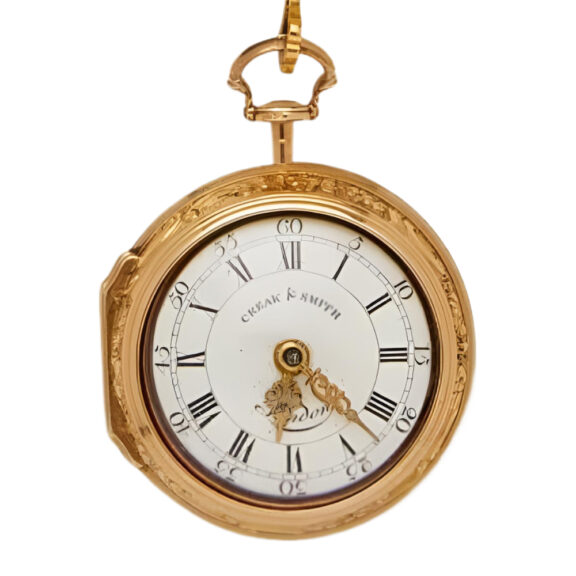English 18K gold verge repoussé chatelaine watch Circa 1771 English 18K gold verge repoussé chatelaine watch Circa 1771
