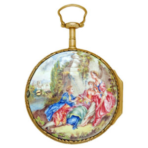 French gold watch with polychrome enamel scene Circa 1850