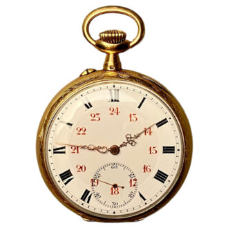 Swiss 18K gold pocket watch with 24 hour dial Circa 1900