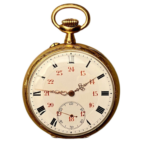 Swiss 18K gold pocket watch with 24 hour dial Circa 1900