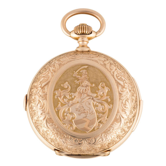 Swiss gold quarter repeater with chronograph Circa 1900 Swiss gold quarter repeater with chronograph Circa 1900