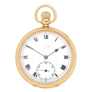 English 18K gold keyless wind open faced lever watch Circa 1919