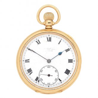 English 18K gold keyless wind open faced lever watch Circa 1919