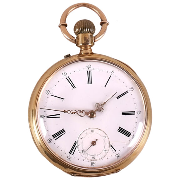Swiss 18K yellow gold open faced pocket watch Circa 1900 Swiss 18K yellow gold open faced pocket watch Circa 1900