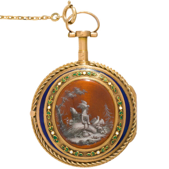 French gold and enamel open faced pocket watch Circa 1780