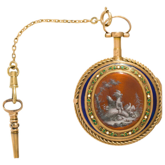 French gold and enamel open faced pocket watch Circa 1780 French gold and enamel open faced pocket watch Circa 1780