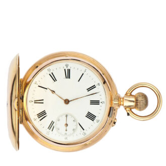 Fine double-dial 18 carat pink gold hunting cased keyless Swiss pocket watch Circa 1900
