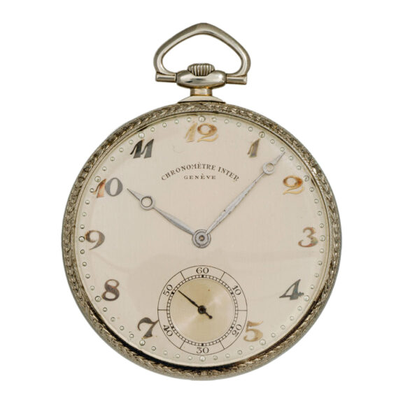 Swiss 18K white gold open faced pocket watch Circa 1920