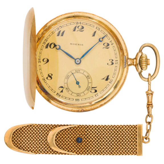 Swiss 14K yellow gold full hunter watch with chatelaine Circa 1920