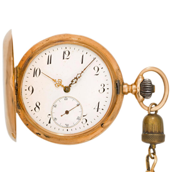Swiss 14K gold full hunter pocket watch with chatelaine Circa 1900 Swiss 14K gold full hunter pocket watch with chatelaine Circa 1900
