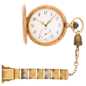 Swiss 14K gold full hunter pocket watch with chatelaine Circa 1900