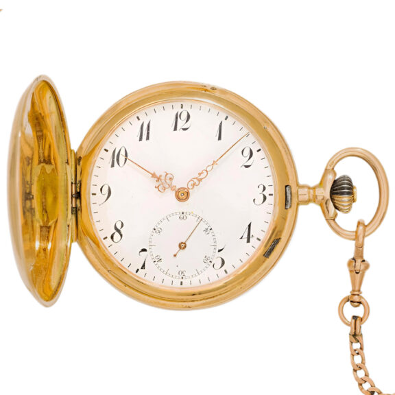 Swiss 14K gold full hunter pocket watch with chain Circa 1825 Swiss 14K gold full hunter pocket watch with chain Circa 1825