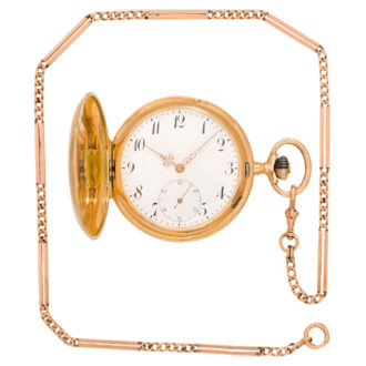 Swiss 14K gold full hunter pocket watch with chain Circa 1825