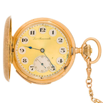 Swiss 14K gold full hunter repeating watch with chain Circa 1910