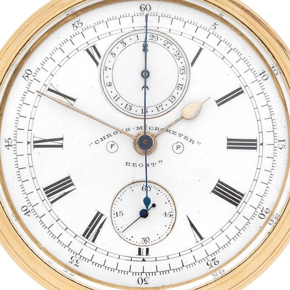 English 18 carat gold chronograph pocket watch Circa 1893 English 18 carat gold chronograph pocket watch Circa 1893
