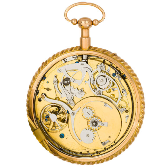 Swiss gold open faced repeating musical pocket watch Circa 1800 Swiss gold open faced repeating musical pocket watch Circa 1800