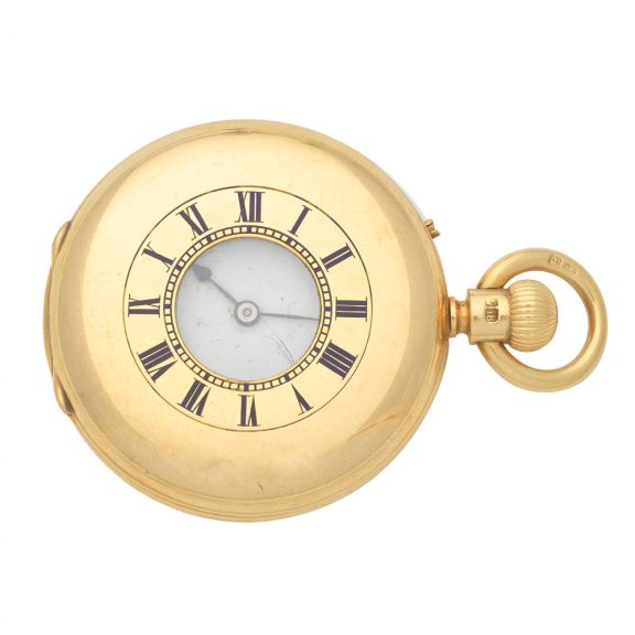 Small English 18K gold half hunter lever watch Circa 1883