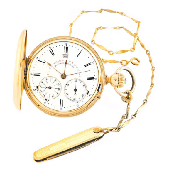 Rare Swiss full hunter cased keyless Swiss pocket watch with perpetual calendar