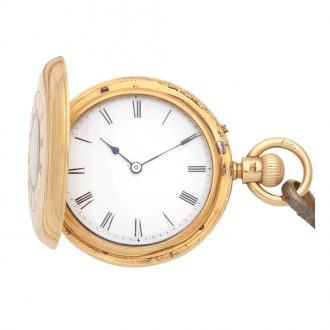 Small English 18K gold half hunter lever watch Circa 1883