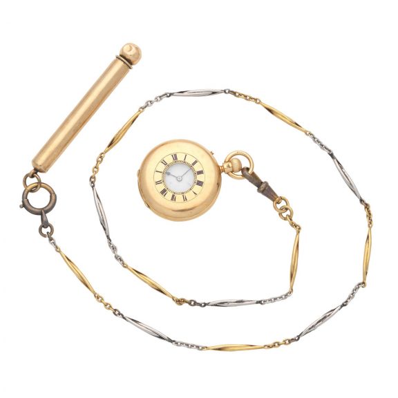 Small English 18K gold half hunter lever watch Circa 1883 Small English 18K gold half hunter lever watch Circa 1883